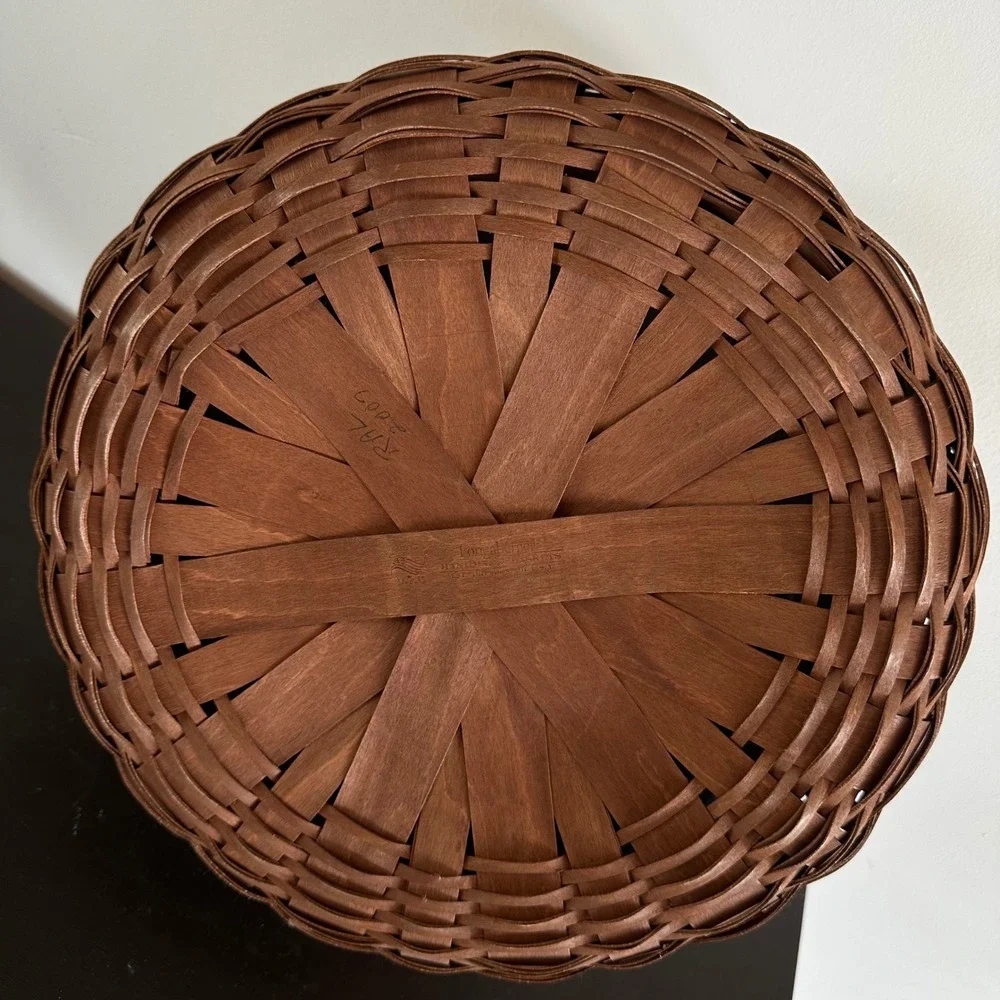 Longaberger Round Woven Basket Wood Lid Salad Bowl & Lid 40454 Entertaining